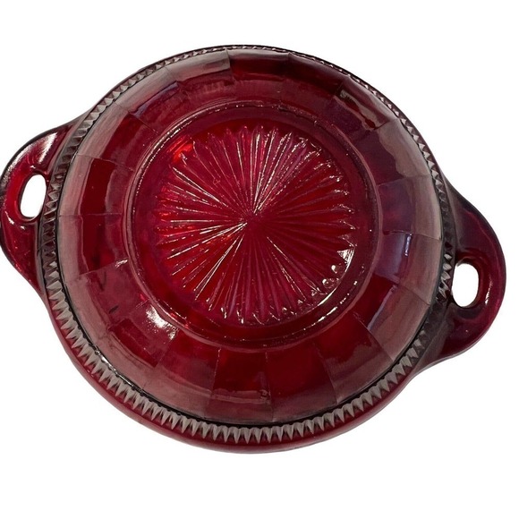 Vintage Anchor Hocking Coronation Ruby Red Handled Berry Dessert Bowls set of 3 - Picture 4 of 6